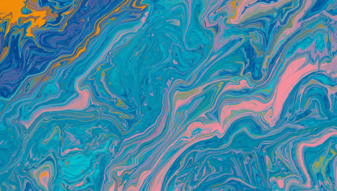Abstract Marbled Composition with Turquoise and Pink Swirls