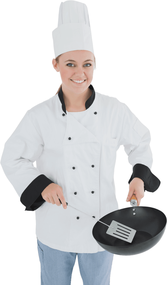 Transparent Chef Holding Frying Pan and Spatula Smiling - Download Free Stock Images Pikwizard.com