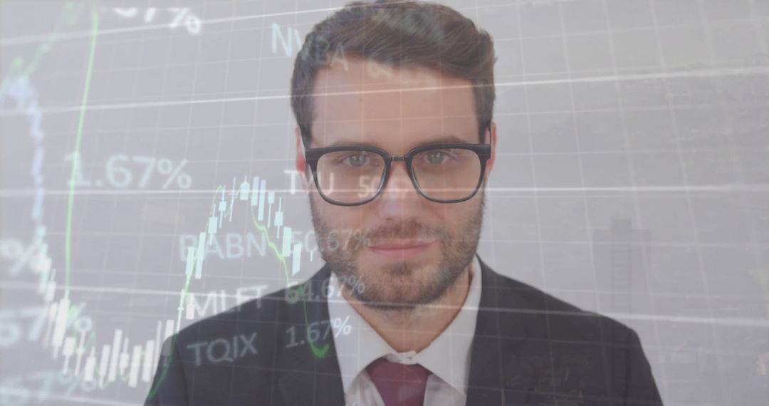 Confident Businessman Overlayed with Trading Graphs