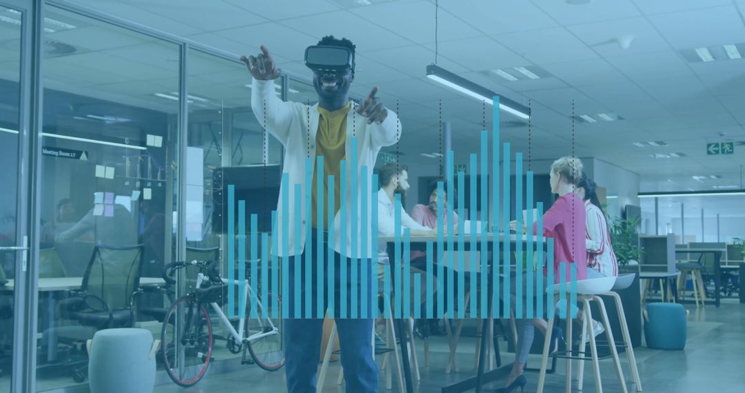 Man Engaging in Virtual Reality in Modern Office Environment