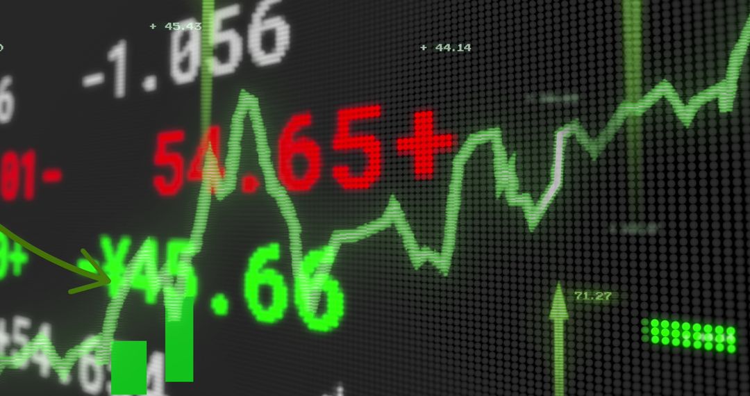 Stock Market Ticker Displaying Green and Red Numbers