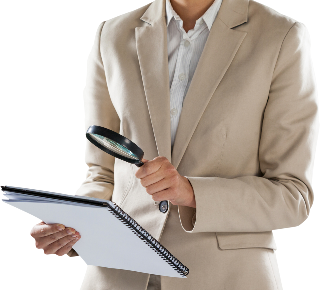 Businesswoman Examining Document Using Magnifying Glass Transparent Background - Download Free Stock Images Pikwizard.com