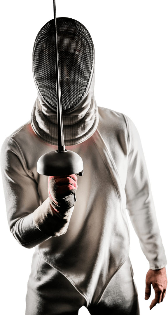 Transparent Fencer Ready for Combat Holding Epee