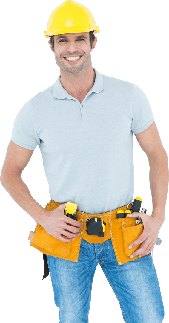 Transparent Smiling Carpenter Wearing Yellow Hard Hat