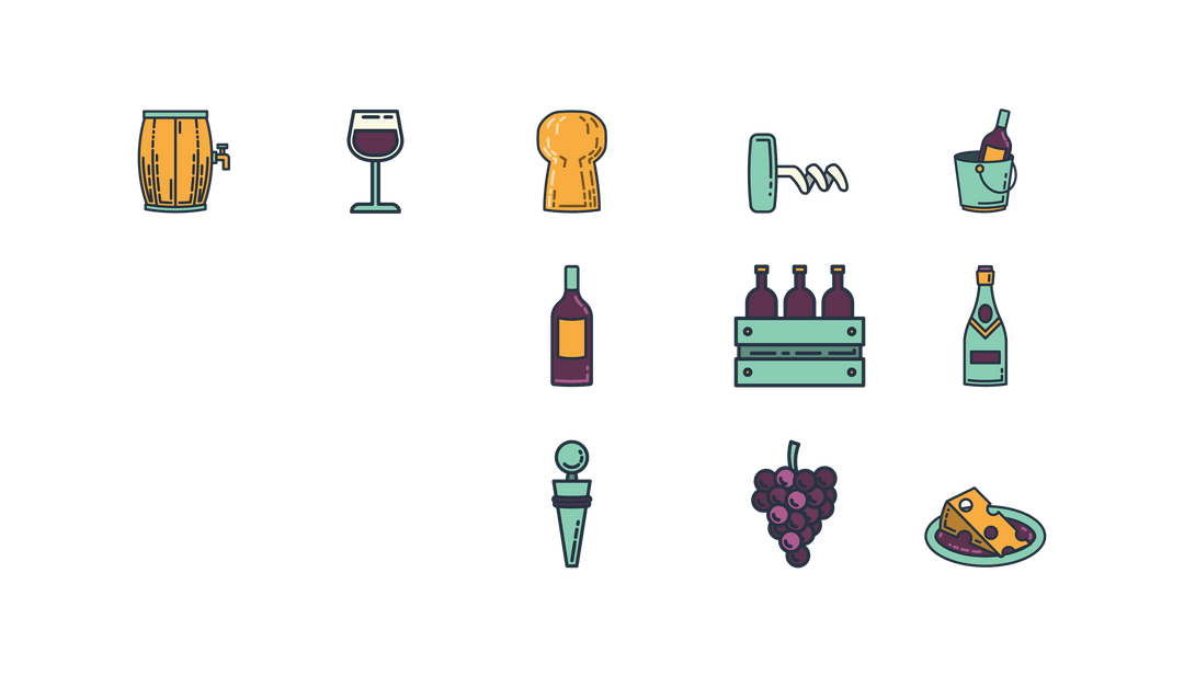 Abstract Wine Icons on Transparent Background