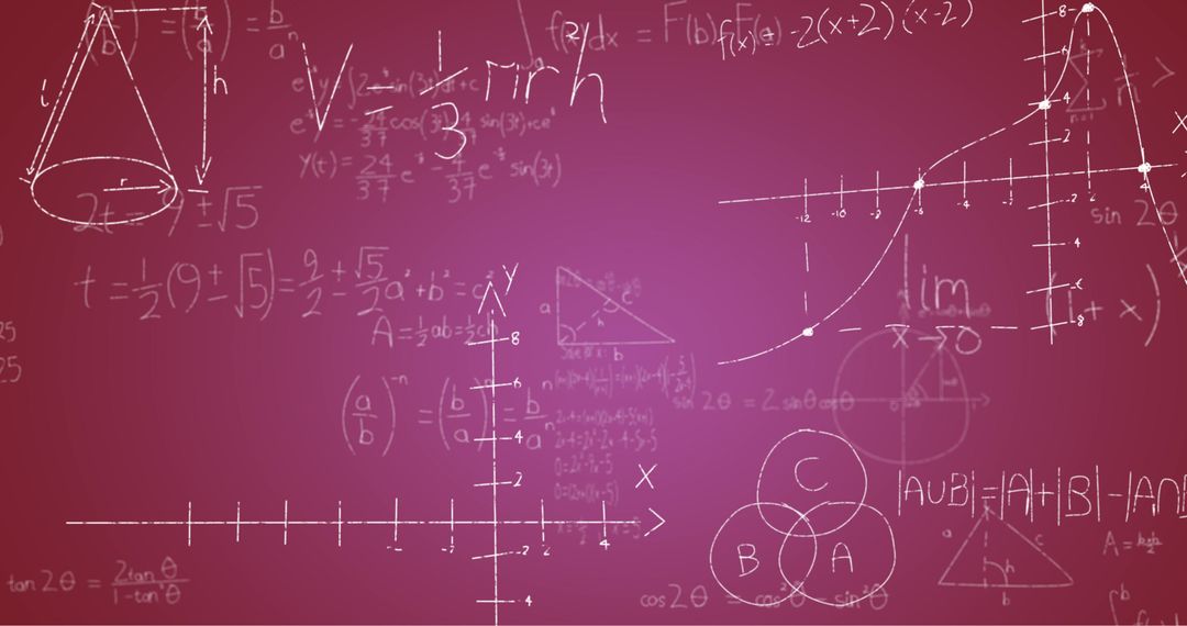 Complex Mathematical Formulas and Graphs on Purple Background