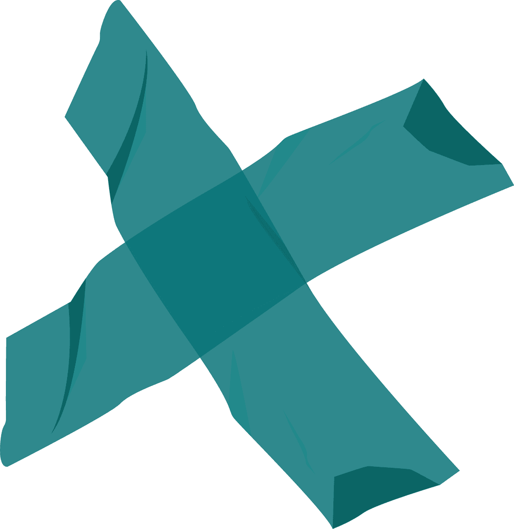 Overlapping Teal Tape with Creases on Transparent Background