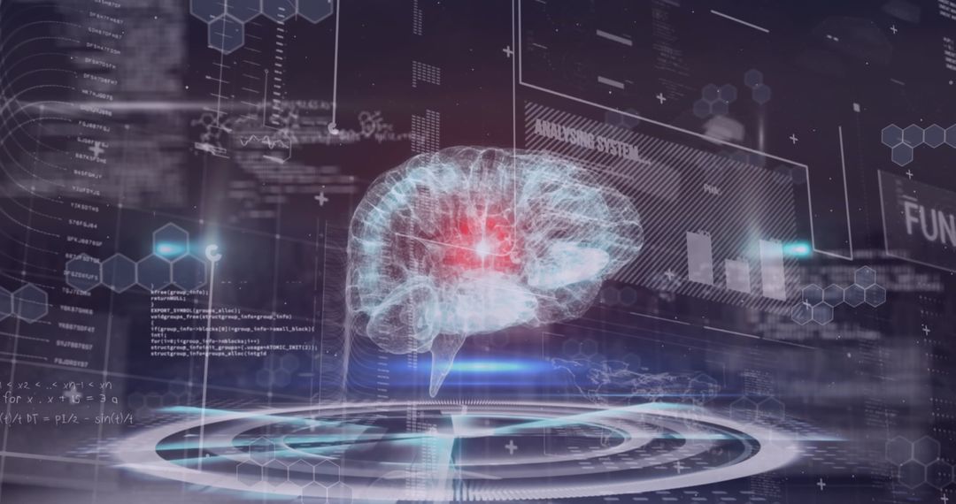 Digital Brain Illustration with Data Interface Elements