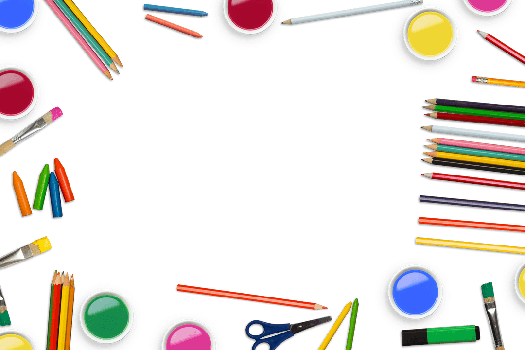 Colorful Art Supplies on Transparent Background