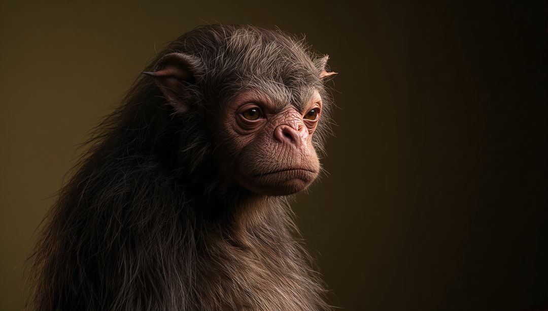 Juvenile Chimpanzee Portrait in Contemplative Mood