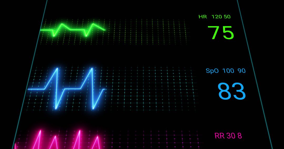 Digital Cardiograph Display with Vital Signs Indicators