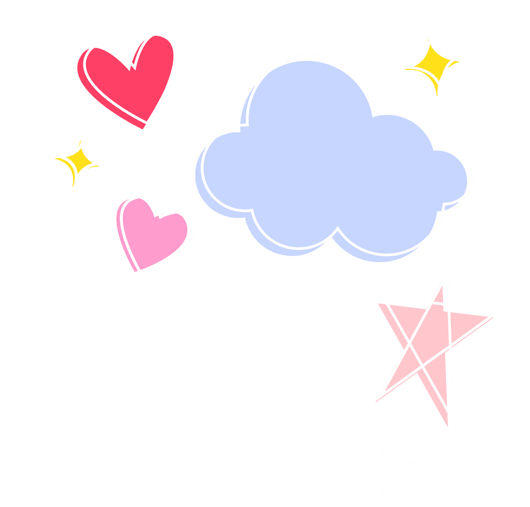 Whimsical Pastel Cloud and Heart Doodles on Transparent Background