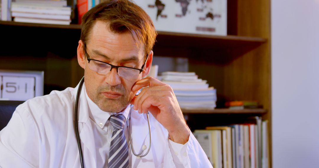 Male Doctor in Office Reviewing Medical Documents - Free Images, Stock Photos and Pictures on Pikwizard.com