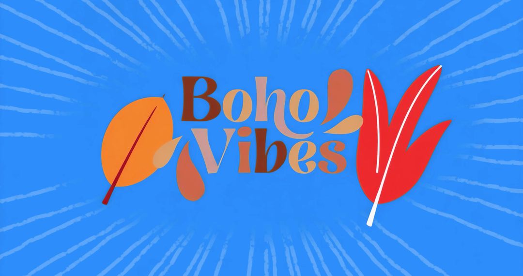 Colorful Boho Vibes Design with Leaf Motifs on Blue Background