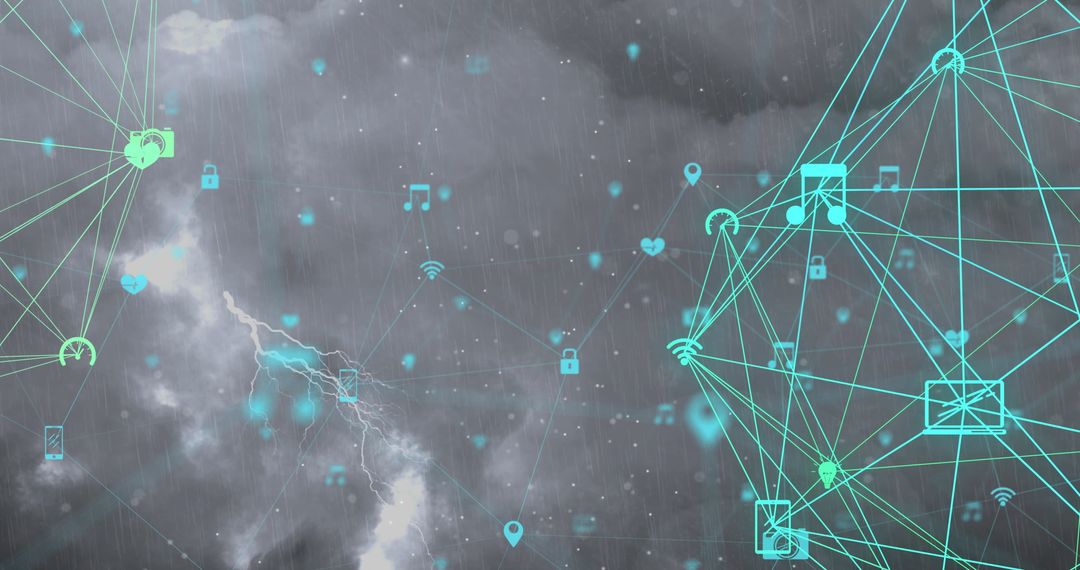 Digital Network of Connections with Cloudy Sky and Lightning