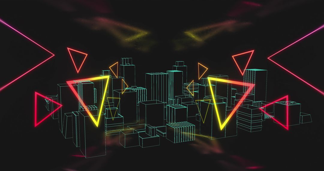 Futuristic Cityscape with Glowing Neon Geometric Patterns