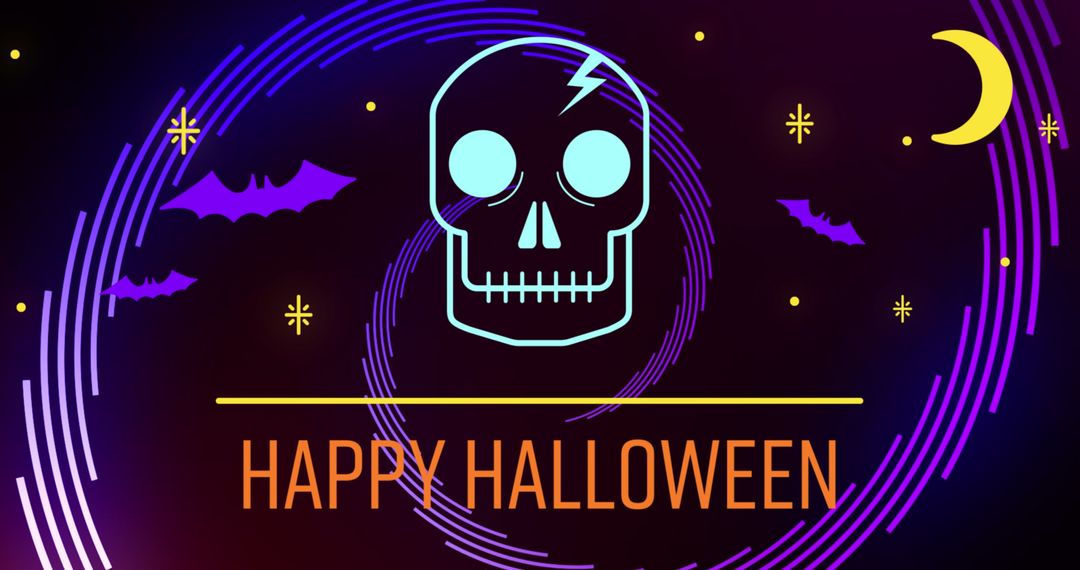 Neon Halloween Greeting with Skull and Bats Design