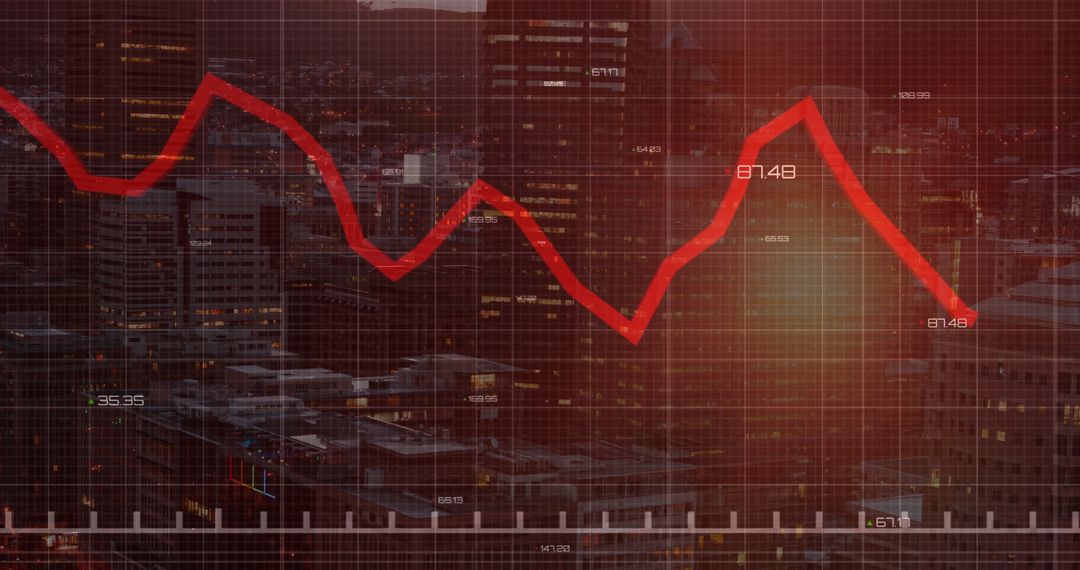 Financial Market Decline with Red Line Graph Overlay