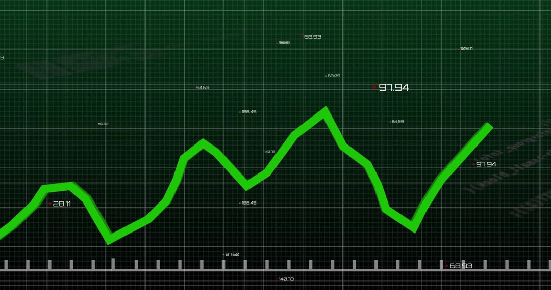 Dynamic Data Visualization with Rising Trend Line on Grid Background