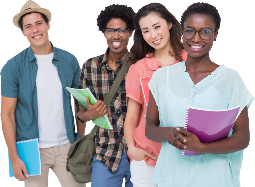 Diverse Group of Stylish Students Smiling Holding Notebooks Transparent - Download Free Stock Images Pikwizard.com