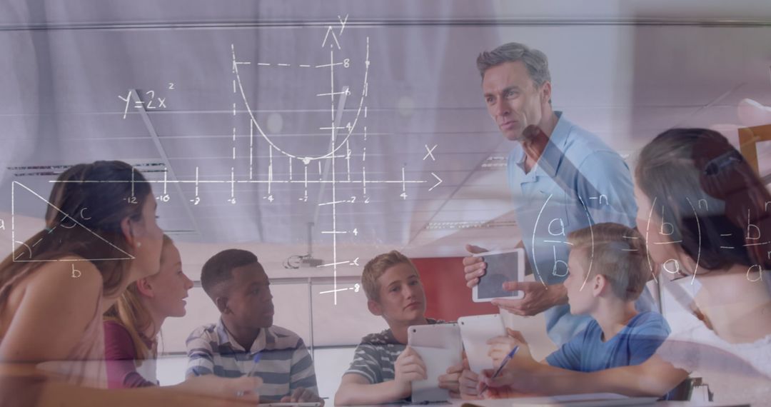 Teacher Using Tablets to Enhance Math Learning in Classroom