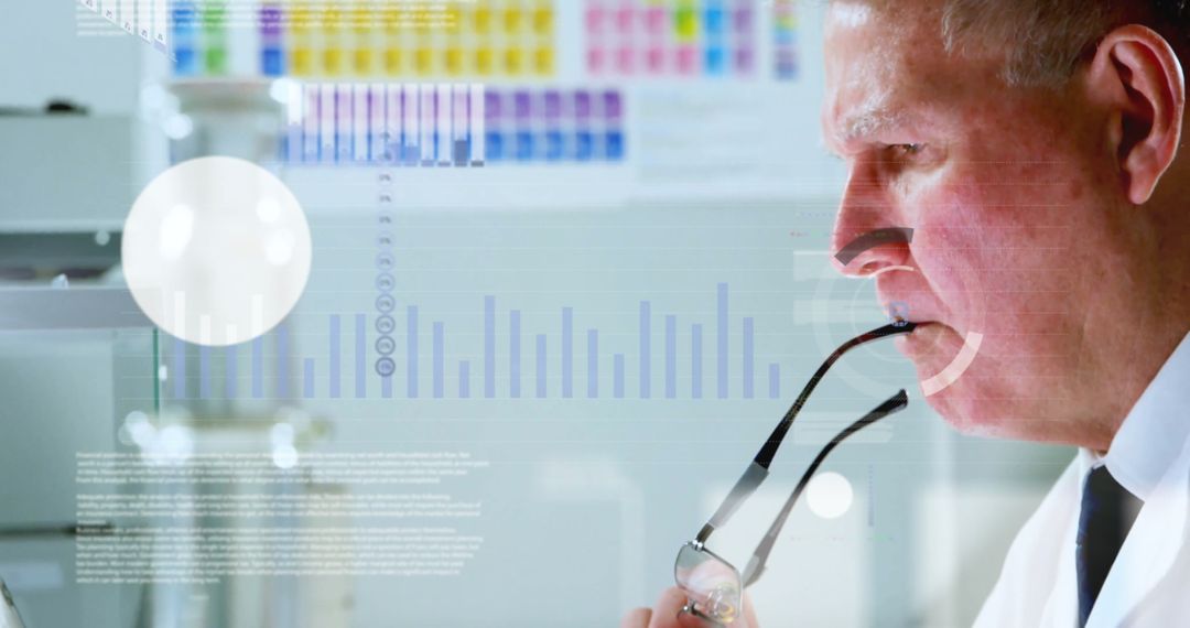 Scientist Analyzing Data with High-Tech Graphics Overlay in Laboratory