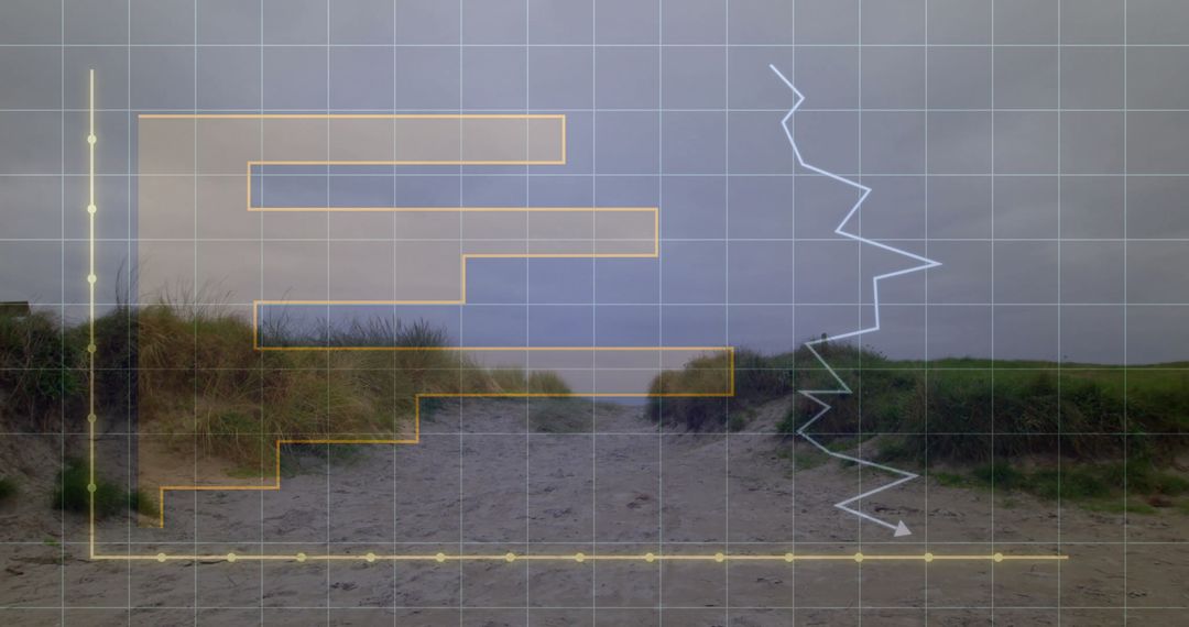 Minimalist Data Visualization Overlay on Coastal Dunes
