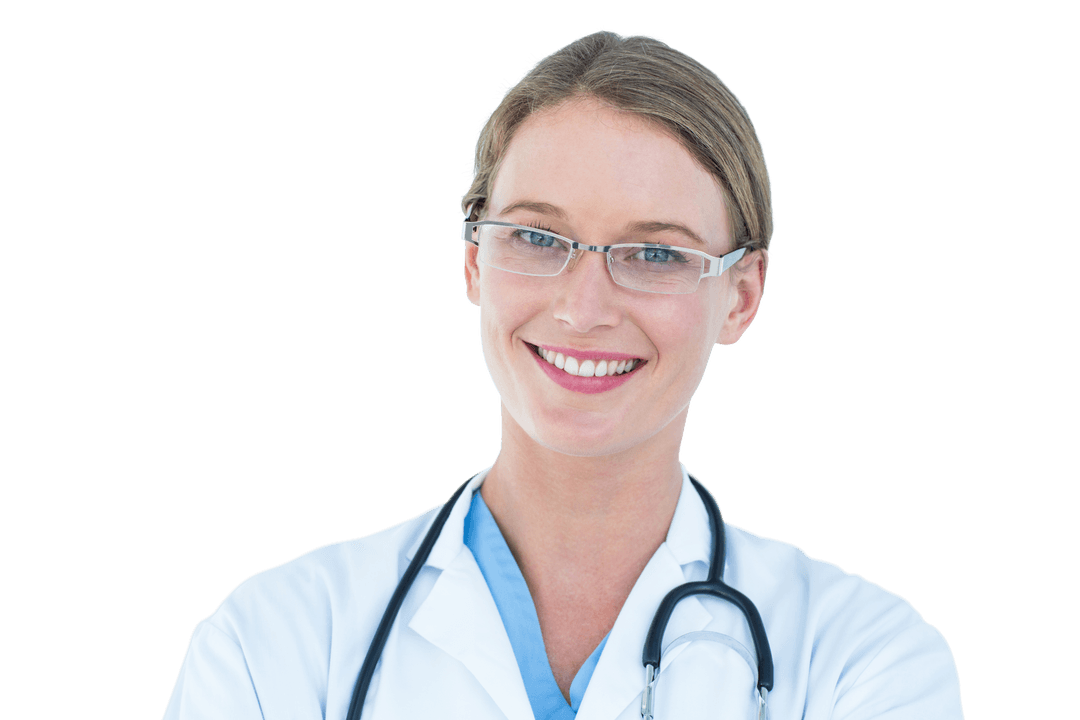 Smiling Female Doctor on White Background With Transparent Effect