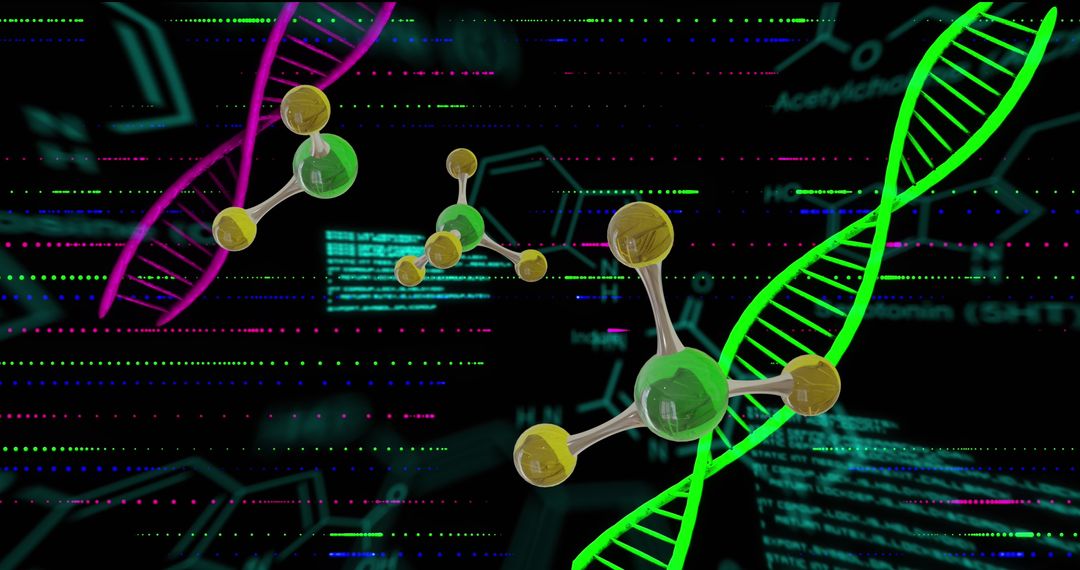 Colorful Molecules and DNA Strands on Digital Interface