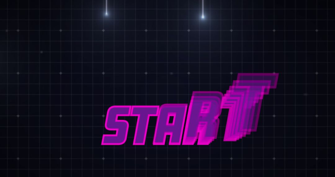 Retro Gaming Start Screen with Neon Text and Grid Background