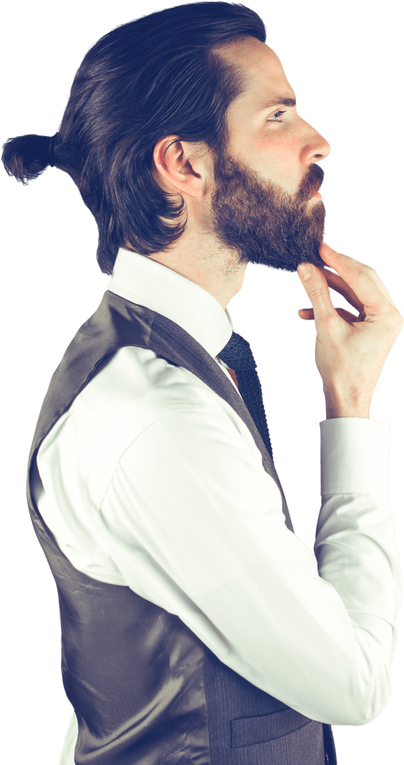 Transparent Side Profile Thoughtful Man with Beard