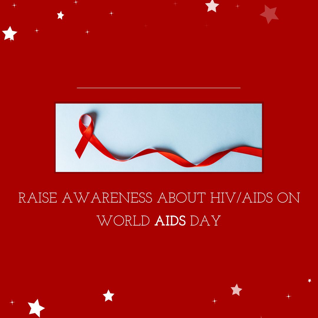 Composite of raise awareness about hiv, aids on world aids day text with awareness ribbon and stars - Download Free Stock Templates Pikwizard.com