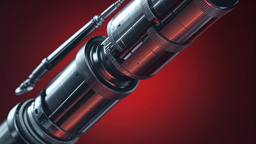 Precision engineered metallic cylinder in dramatic lighting, seismograph concept