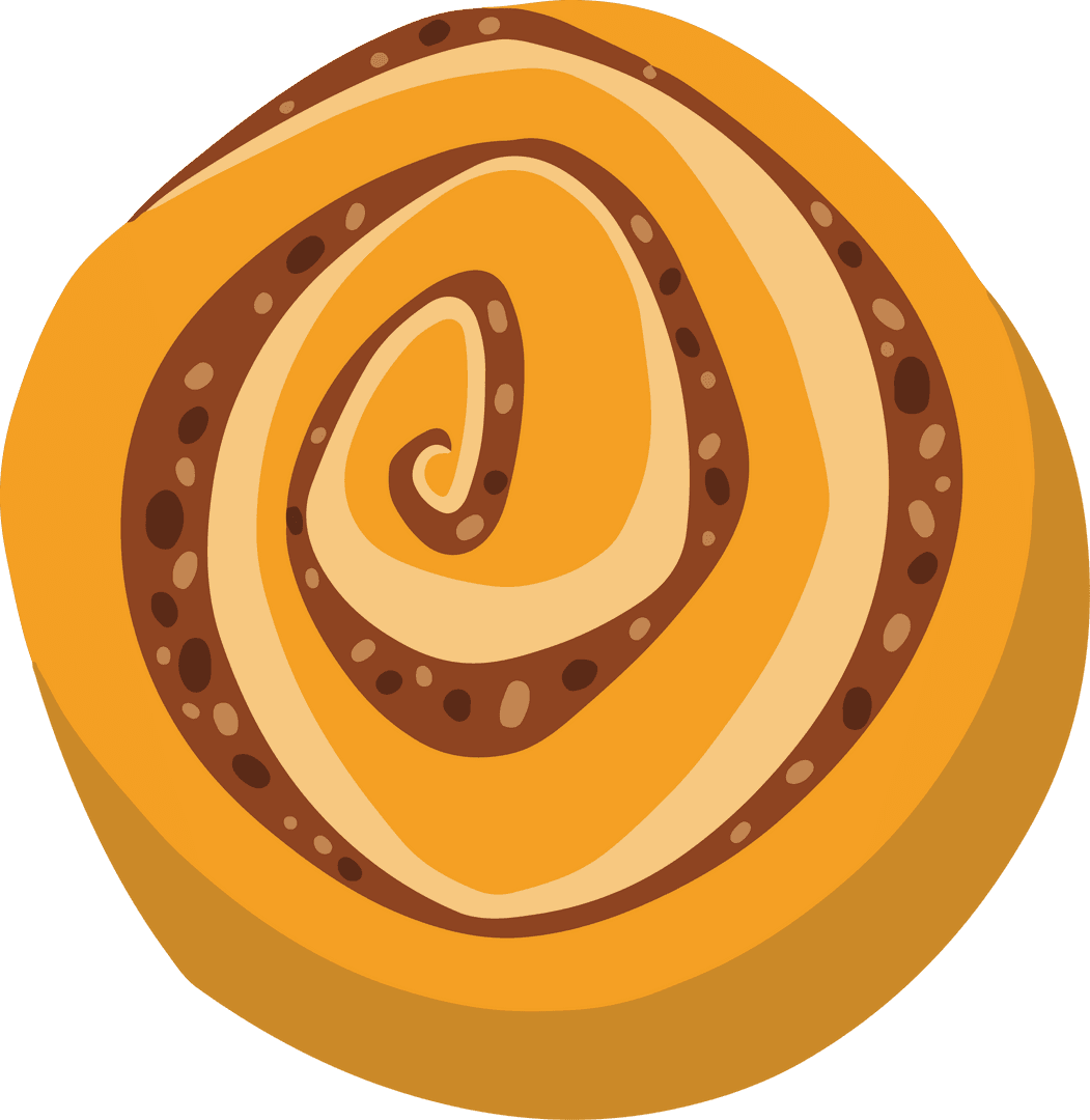 Flat Stylized Swirl Pastry with Seed Flecks on Transparent Background
