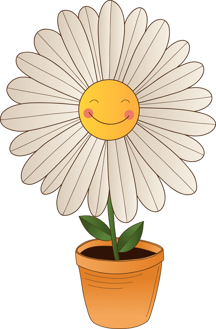 Smiling Daisy in Pot Illustrates Joy on Transparent Background