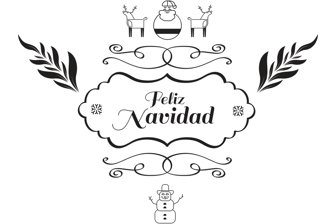 Feliz Navidad Typography with Festive Illustrations Transparent