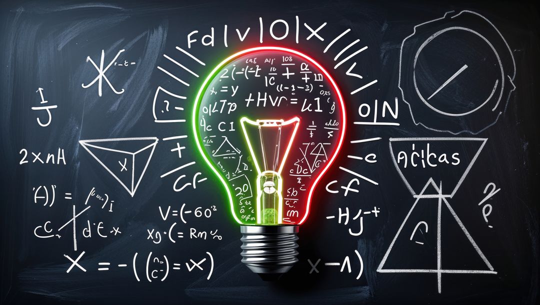 Neon Bulb Illuminating Chalkboard with Math Formulas in Classroom
