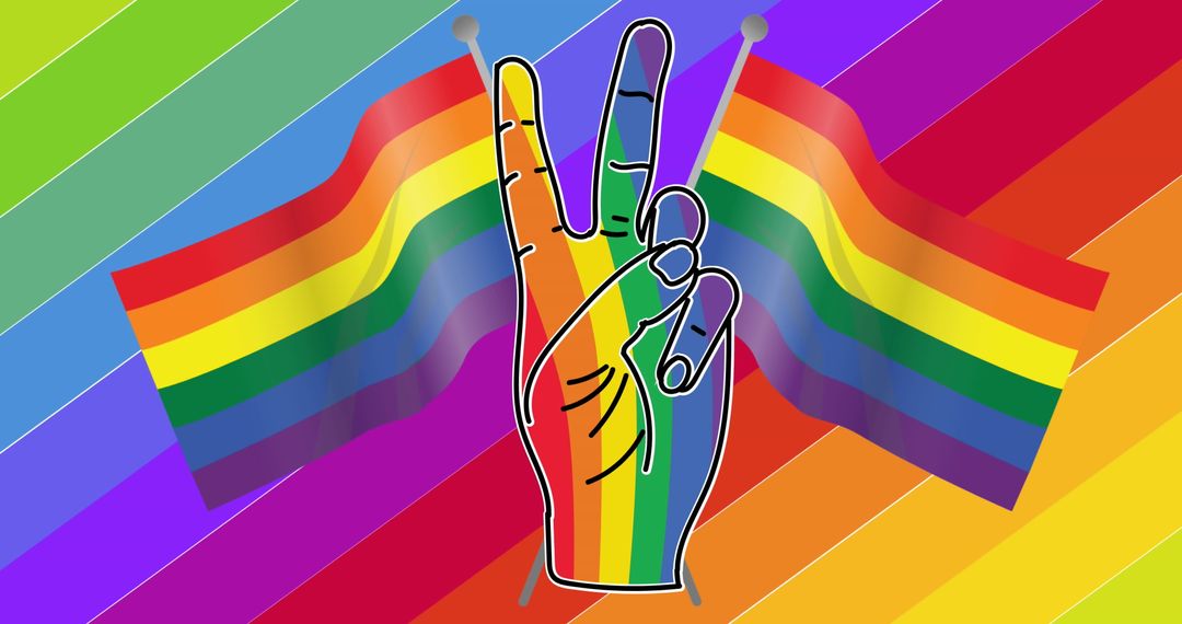 Rainbow Hand Sign and Flags Celebrating LGBTQ Equality