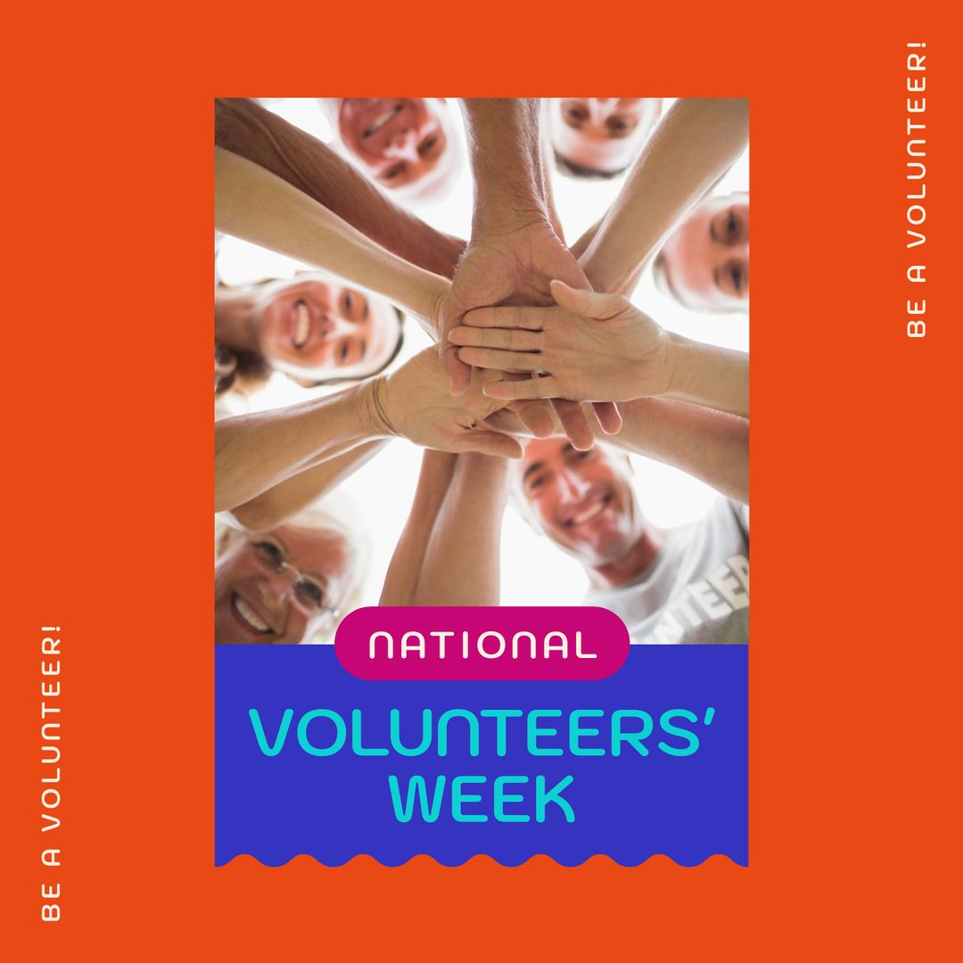 Smiling Volunteers Stacking Hands for National Week