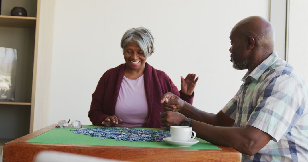Senior Couple Enjoying Relaxing Puzzle Time at Home