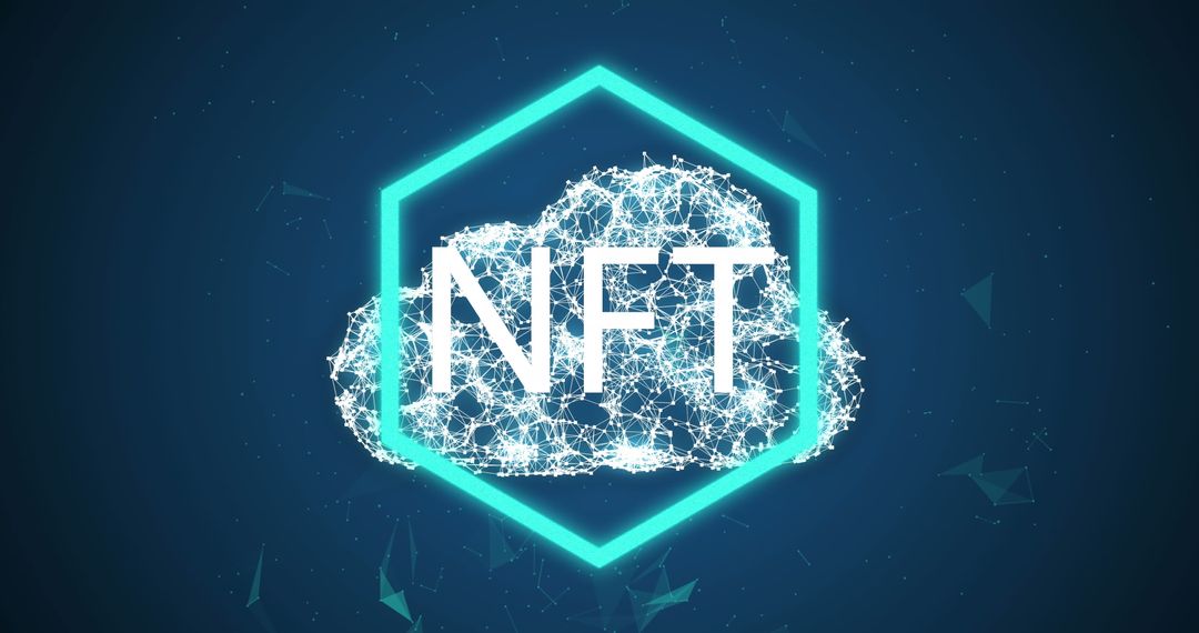 Digital Cloud with NFT Concept Graphic in Futuristic Style