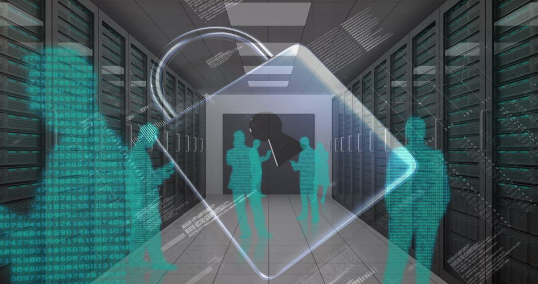 Futuristic Data Security Concept in High-Tech Server Room