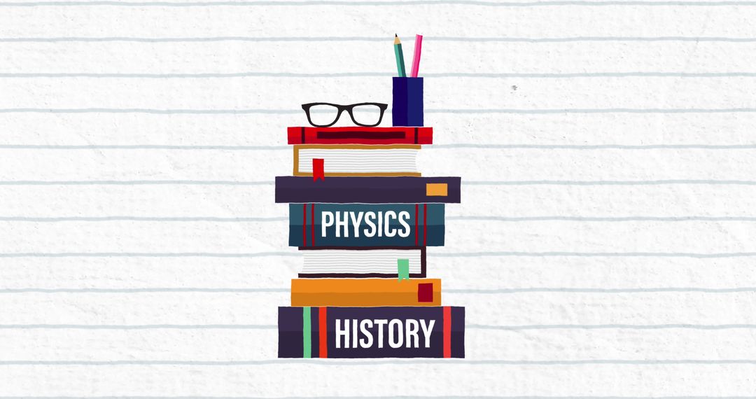 Colorful Stack of Education Books with Glasses
