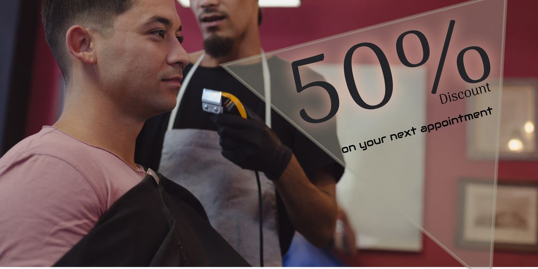 Barbershop Discount Promotion with Satisfied Customer