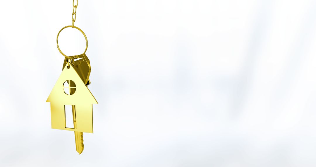 Golden House-Shaped Keychain Pendant with Keys on White Background