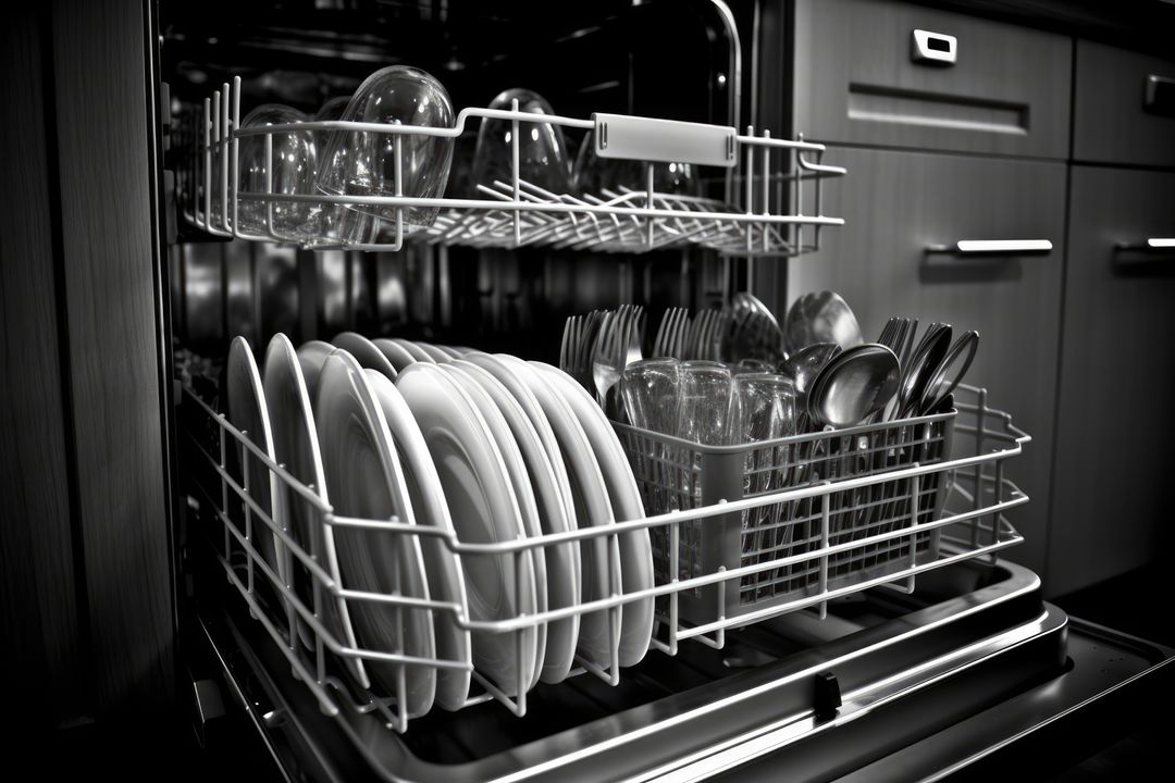 Open Dishwasher with Clean Dishes in Modern Kitchen - Free Images, Stock Photos and Pictures on Pikwizard.com