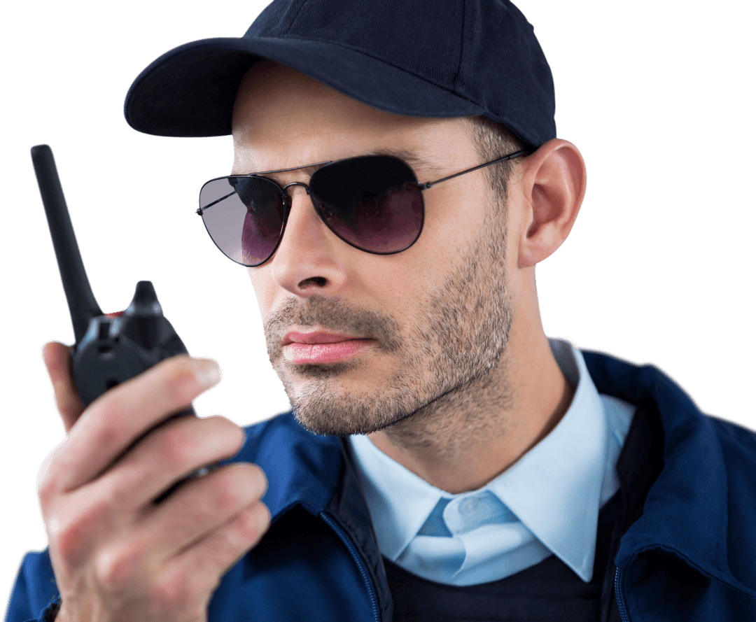 Security Officer with Radio Designed on Transparent Background