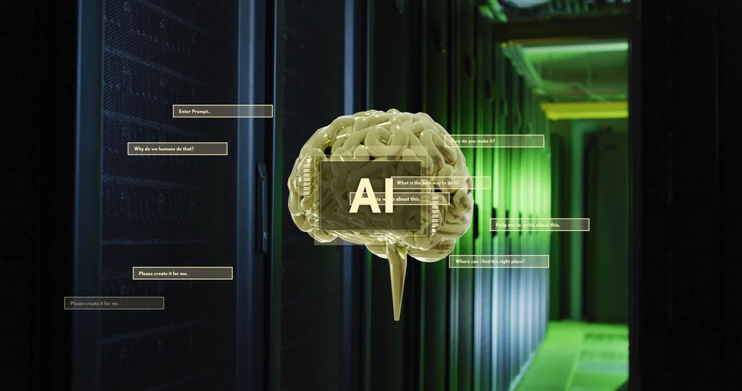 Artificial Intelligence Brain Visualization in Data Server Room