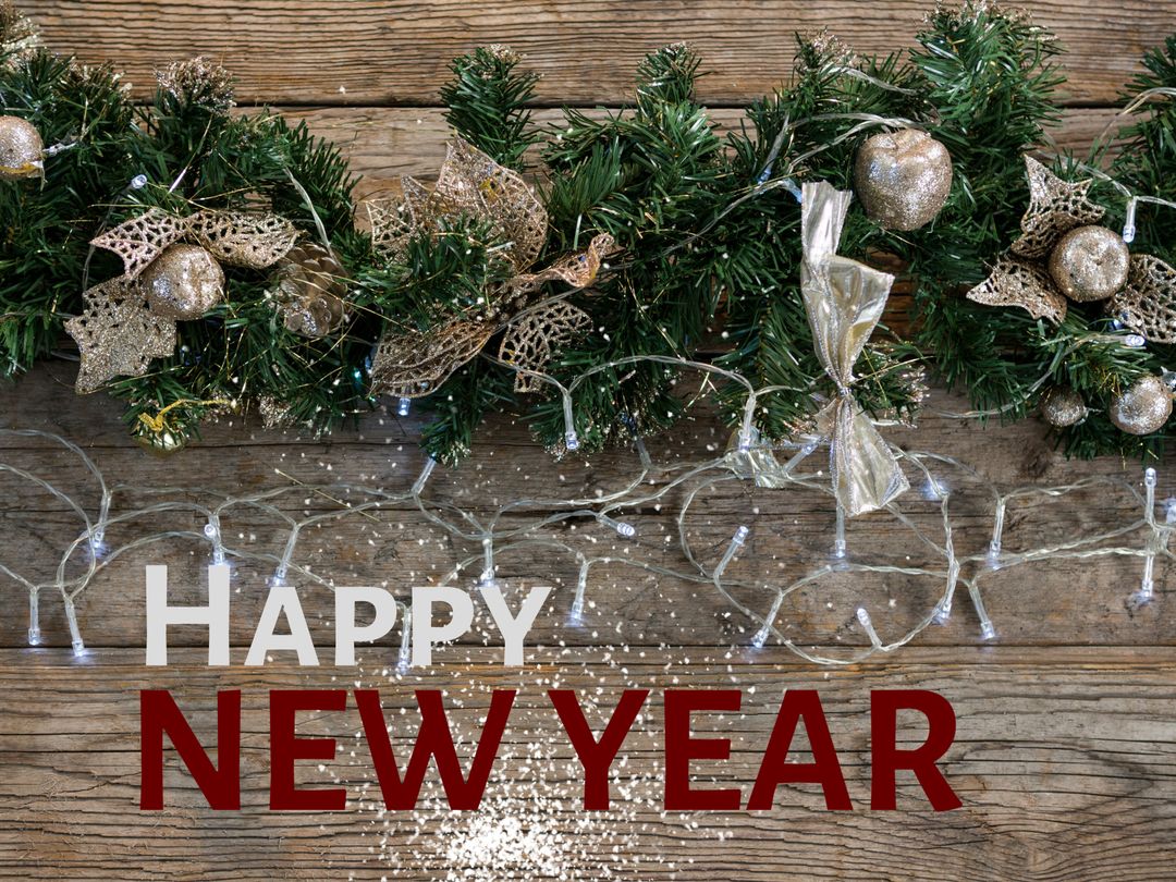 Happy New Year Decor on Rustic Wooden Background