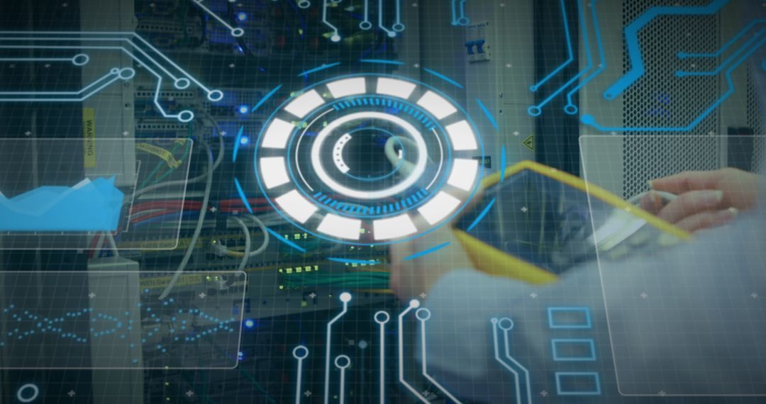 Technician Examining Advanced Digital Interface Technology Concept